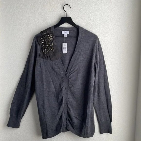 NWOT Ann Taylor Loft Gray Jeweled Cardigan - Picture 3 of 6